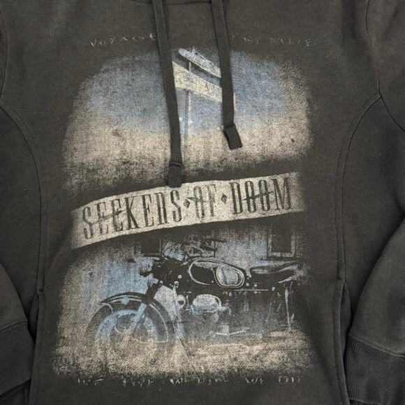 Cotton On Retro Moto Classico "Seekers of Doom" Black Hoodie Size Medium - Picture 3 of 8